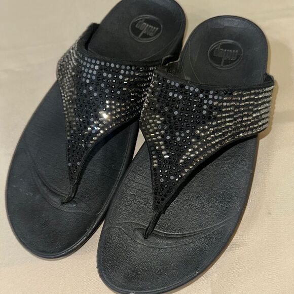 Fitflop Black Sparkly Slide Sandals Size 10 - Picture 9 of 10